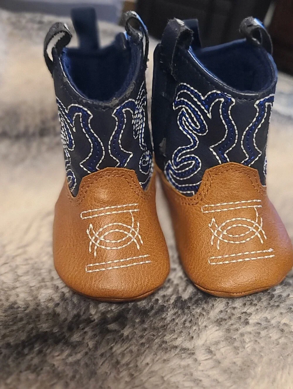 Baby/Infant Navy and Brown Cowboy Booties - Soft Pull-On Kids Boots